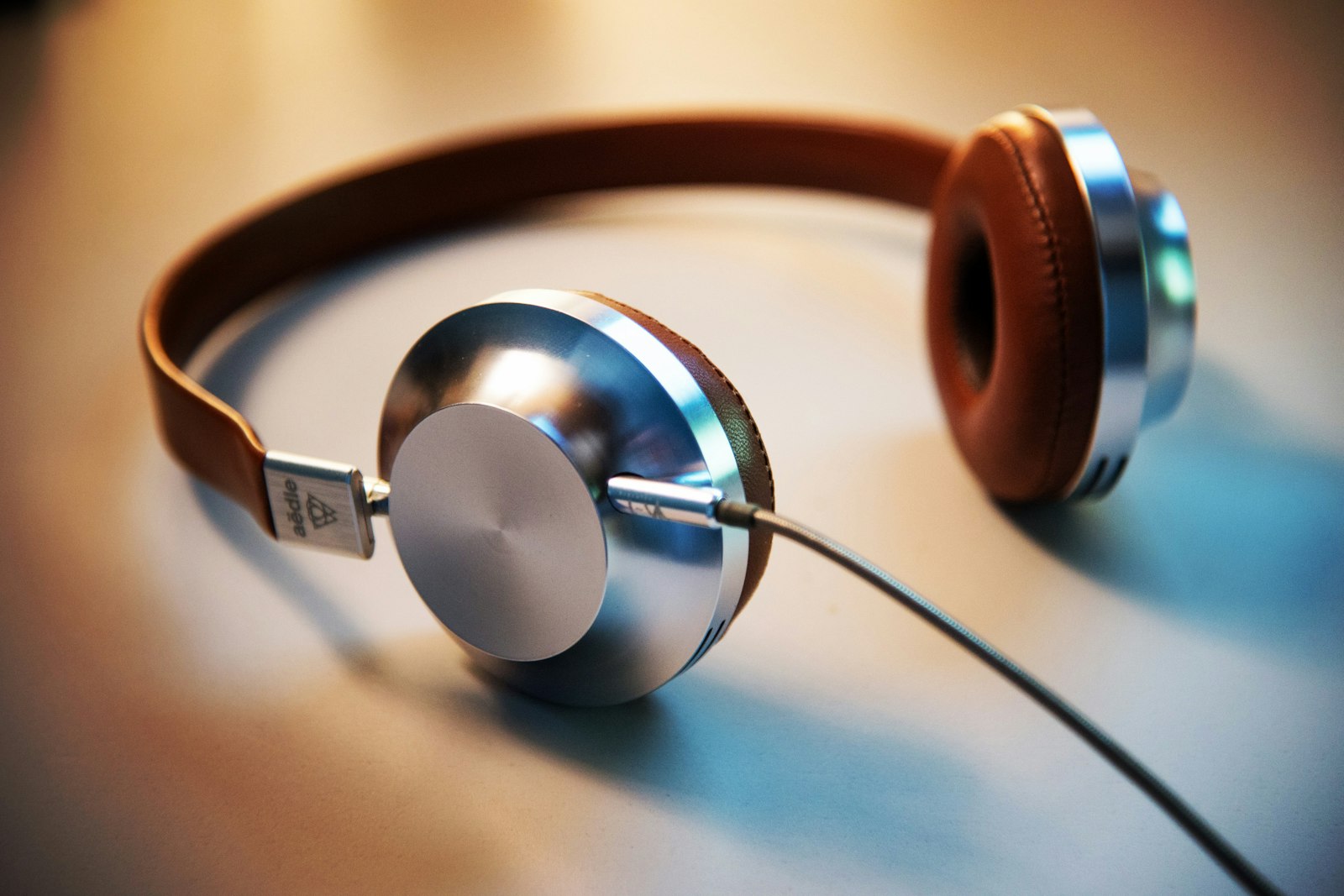 Brown leather on-ear headphones